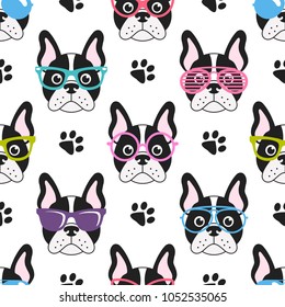 pattern with french bulldogs with glasses