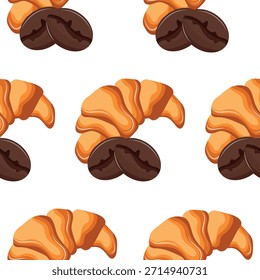 pattern with French croissants with coffee beans next to it, for menus and various food designs	