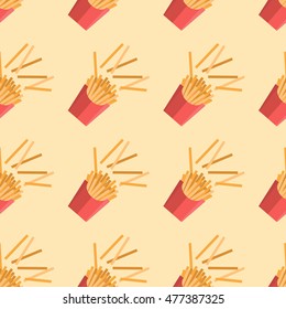 Pattern with french fries in a flat style. Vector seamless background.