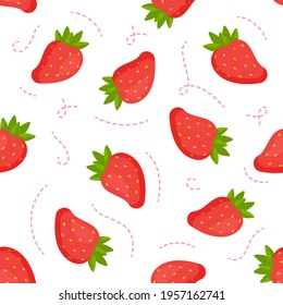Pattern of fresh berries. Used for fabric, gift wrap, packaging. Repeating background with summer fruits on pink. Vector illustration.