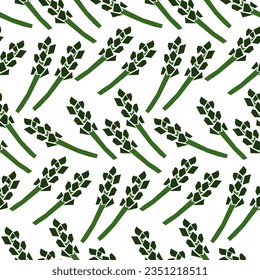 Ein Muster mit frischem geometrischem Spargel in einem nahtlosen Muster. Einführung in ökologisch gesunde Lebensmittel. Vorlage mit Spargel-Sprossen für Produktverpackungsdesign, Gewebe, Vektorgrafik