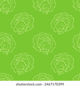 Pattern Fresh green organic lettuce salad, healthy food, vegetarian concept, eco bio direction, packaging, backdrop base. Vector illustration