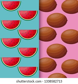 pattern of fresh healthy watermelon and kiwi fruits
