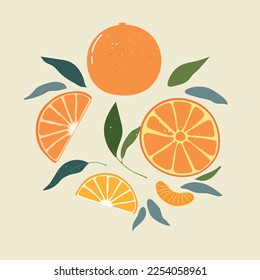 Patrón con naranjas frescas para tela, diseños de etiquetas, impresión de camisetas, papel pintado de habitación para niños, fondo de fruta. Secciones de estilo naranja