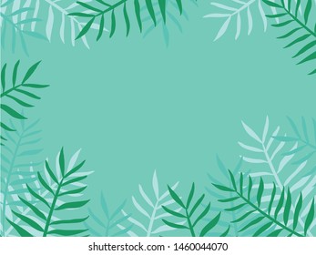 pattern of fresh tropical leaves on sky background. 