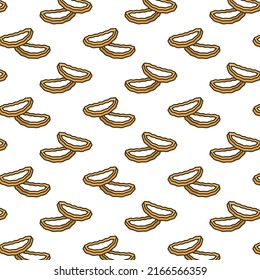 Pattern of fried onions in white background with mini doodle (icons). Vector Illustration