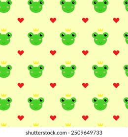 Pattern with frog kings on a light yellow background