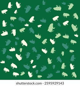 pattern of frog silhouettes on a green background. Playful amphibian design perfect for textiles, wallpapers, and children's products