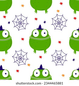 pattern with frog toad monster character Halloween vector