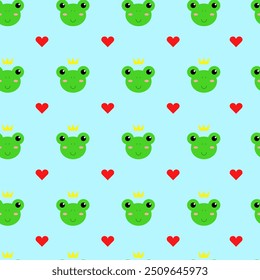Pattern with frogs kings on a blue background