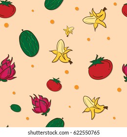 pattern fruit banana tomato Dragon fruit watermelon 
