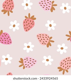 pattern fruit flowers 
strawberry cute girl