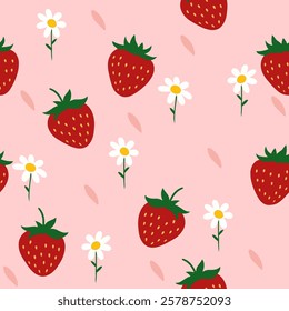 Pattern fruit flowers strawberry cute with white flower.