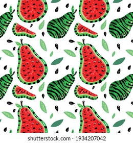 pattern with fruit hybrids, watermelon and pear, fantasy