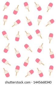Pattern with fruit pink ice cream on white background for postcard, poster, Wallpaper, interior painting, flyer, banner, print on clothes. Illustration of ice cream in cartoon style. Vector