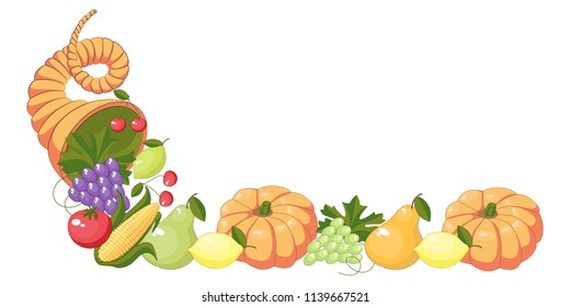 A pattern of fruit and vegetables. A stream of cornucopia. Vector illustration. Vector illustration.