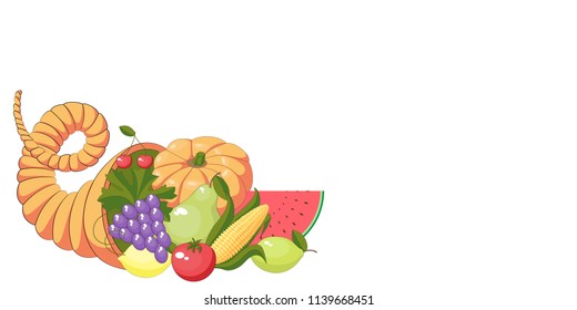 A pattern of fruit and vegetables. A stream of cornucopia. Vector illustration.  