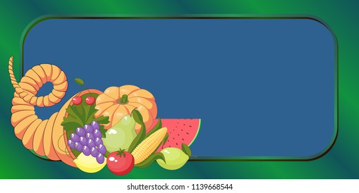 A pattern of fruit and vegetables. A stream of cornucopia. Vector illustration. 