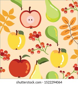 pattern of fruits autumn with branches vector illustration design