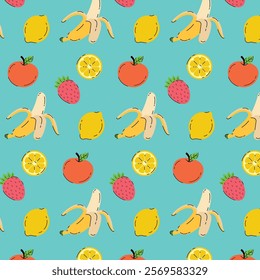 Pattern fruits and berries. Vector illustration in flat style.