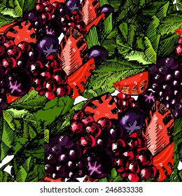 Pattern with fruits, hand drawing. Vector.