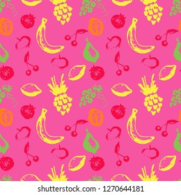Pattern with fruits. Hand Drawn ready to use design fabric and wrapping
