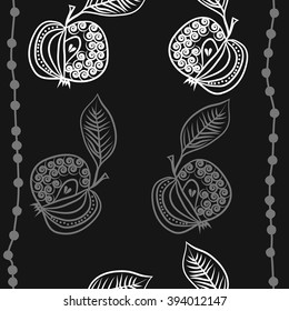Pattern  of fruits motif, apples, doodles, hole, ,spirals, leaves, . Hand drawn.