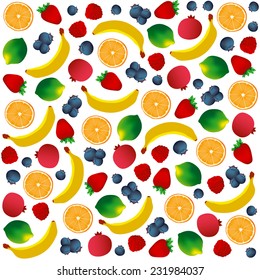 Pattern with fruits on white background. Vector and Illustration design for restaurant menus, template for cooking, healthy foods, healthy diet and website. 