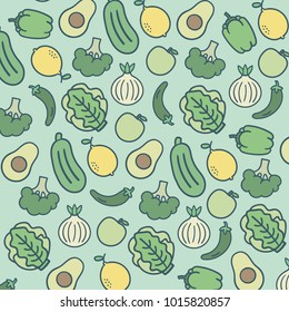 Pattern Fruits And Vegetables Green Background