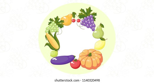 A pattern of fruits and vegetables. A set. Vector illustration.