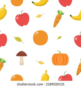Pattern with fruits and vegetables. Vector graphics