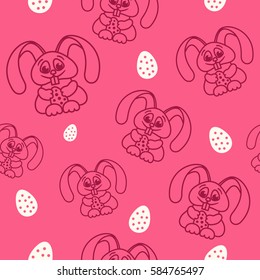 pattern fun easter bunny with easter eggs seamless texture red