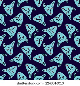 Pattern with Funky cat with a lovely face. Freaky comic cat face. Bizarre Valentine's Day pattern in modern doodle style. Vector illustration