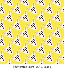 Pattern with Funky cat with a lovely face. Freaky comic cat face. Bizarre Valentine's Day pattern in modern doodle style. Vector illustration