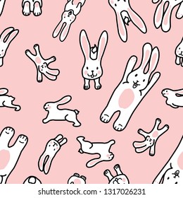 pattern with funny bunny on pink background