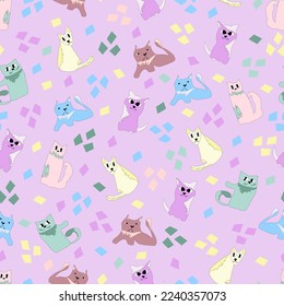 pattern with funny cartoon cats. Pattern for fabric, children's clothing, packaging, wallpaper, textiles
