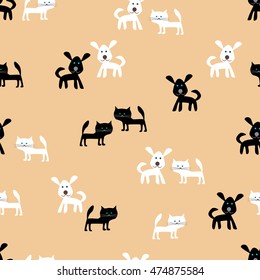 pattern of the funny cats and cheerful dogs