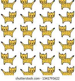 Pattern with funny cats. Hand drawn doodle cute cats.