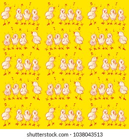 Pattern of  funny chickens singing