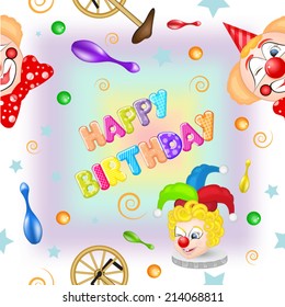Pattern with funny clowns and toys 