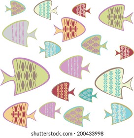 Pattern of funny colorful swimming fish.