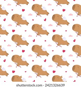Pattern with funny cupid capybara