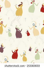 Pattern with funny dancing girls