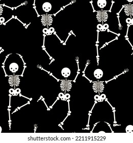 Pattern with funny dancing skeletons for Halloween. Pattern with skeletons for fabric, paper, wallpaper.