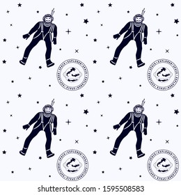 Pattern - funny diver astronaut - vector. Galaxy Tourism. Space Exploration.