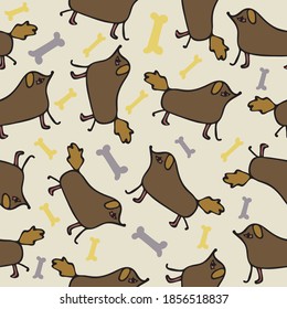 pattern with funny dogs. Brown dogs
