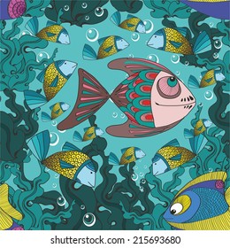 pattern with funny fish. vector