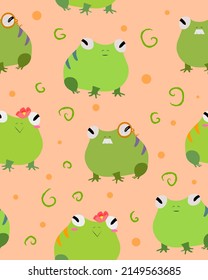 Pattern with funny green frogs . Vector