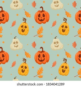 Pattern funny halloween pumpkin colorful vector 