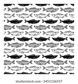 Pattern of funny handmade fish. Isolated on white background. Pattern for fabric, paper, textiles and much more. Vector illustration.